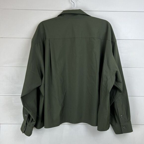 ATHLETA Cropped Stretch Tech Top‎ Long Sleeve Button Up Women 1X Olive - Picture 13 of 16